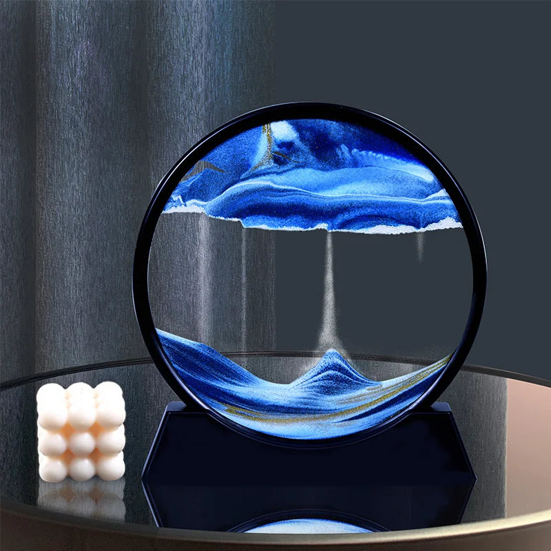 3D Moving Sand Art Picture Round Glass Deep Sea Sandscape Hourglass Quicksand Craft Flowing Sand Painting Office Home Decor Gift