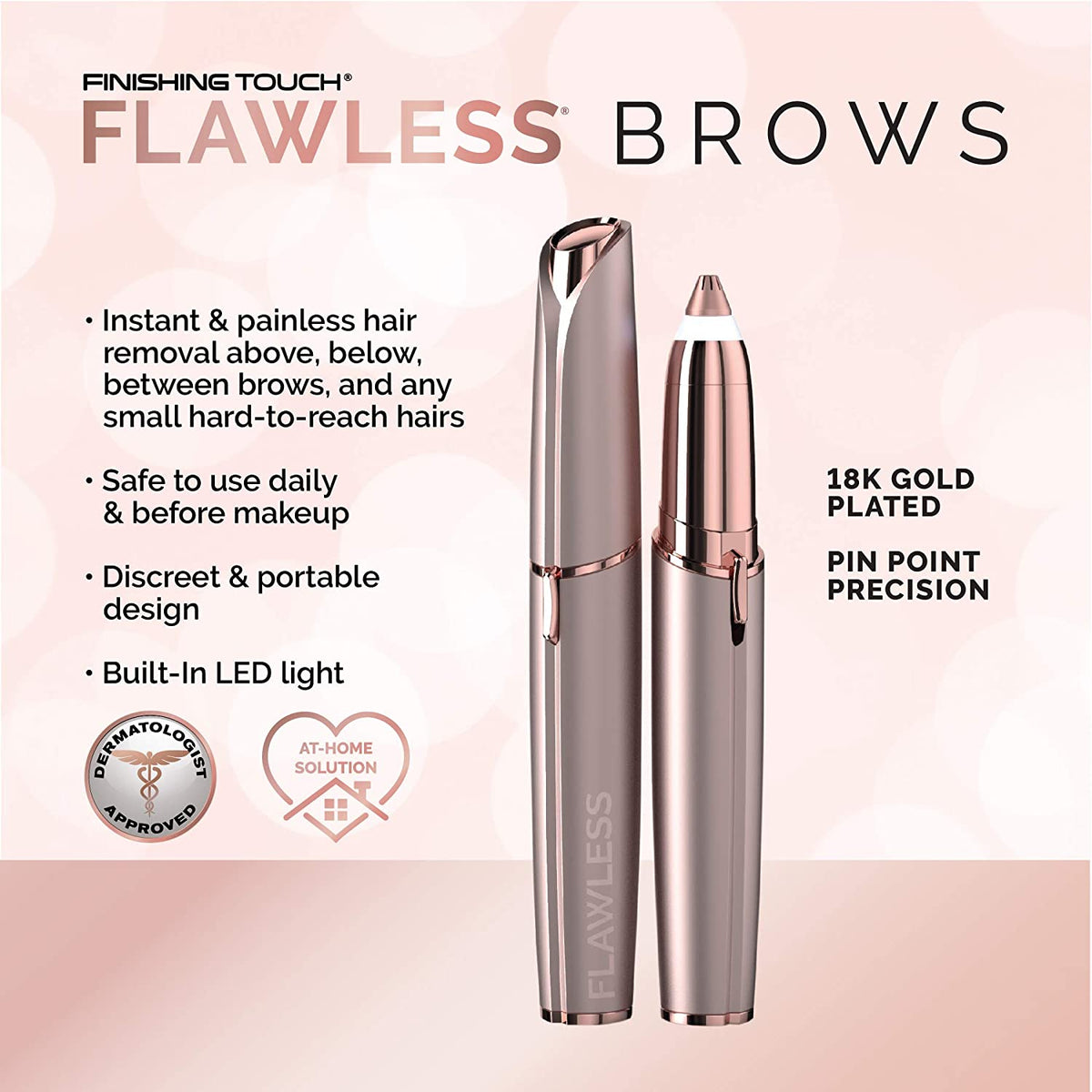 Finishing Touch Flawless Brows Eyebrow Hair Remover for Women, Electric Eyebrow Razor for Women with LED Light for Instant and Painless Hair Removal